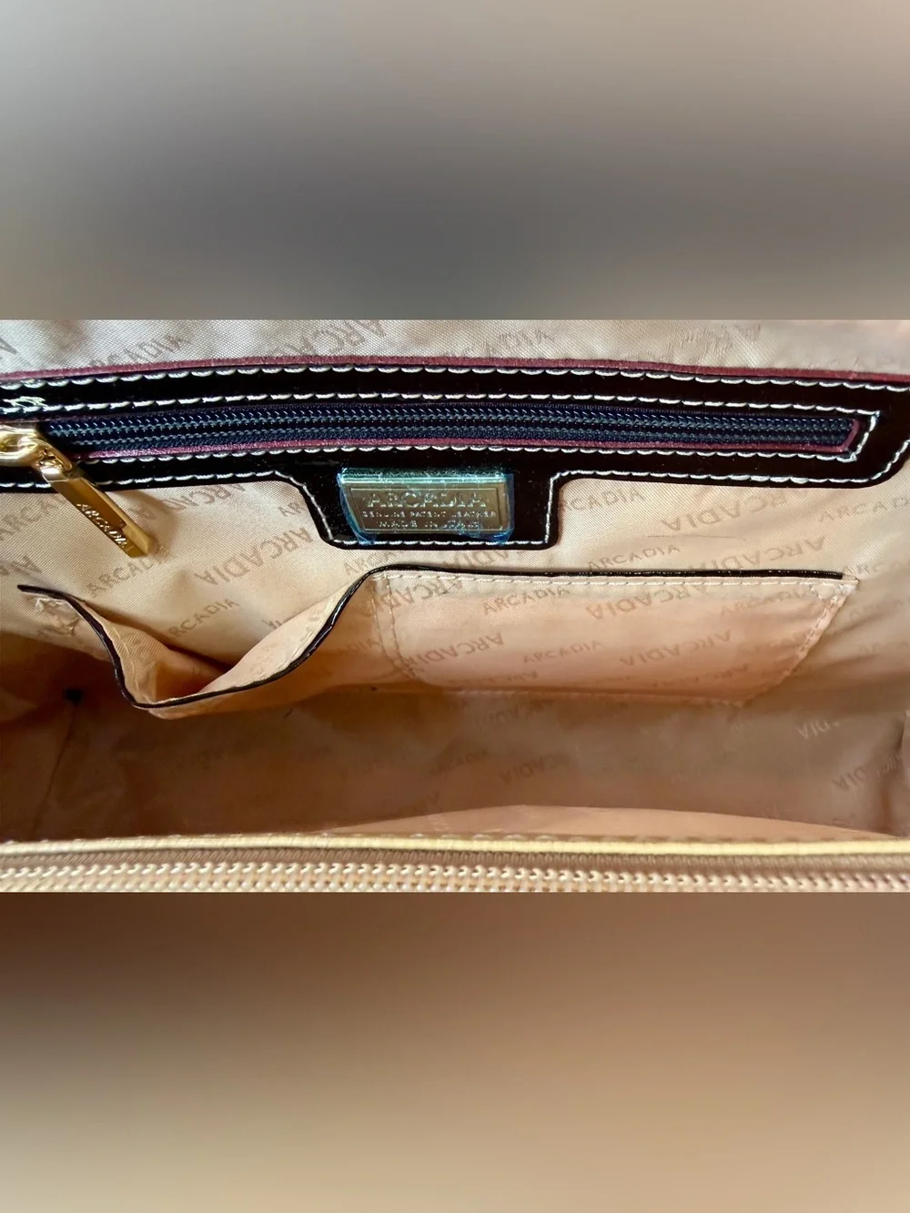 Arcadia Made in Italy Patent Leather Embossed Satchel Tote Bag w/ Strap & Duster